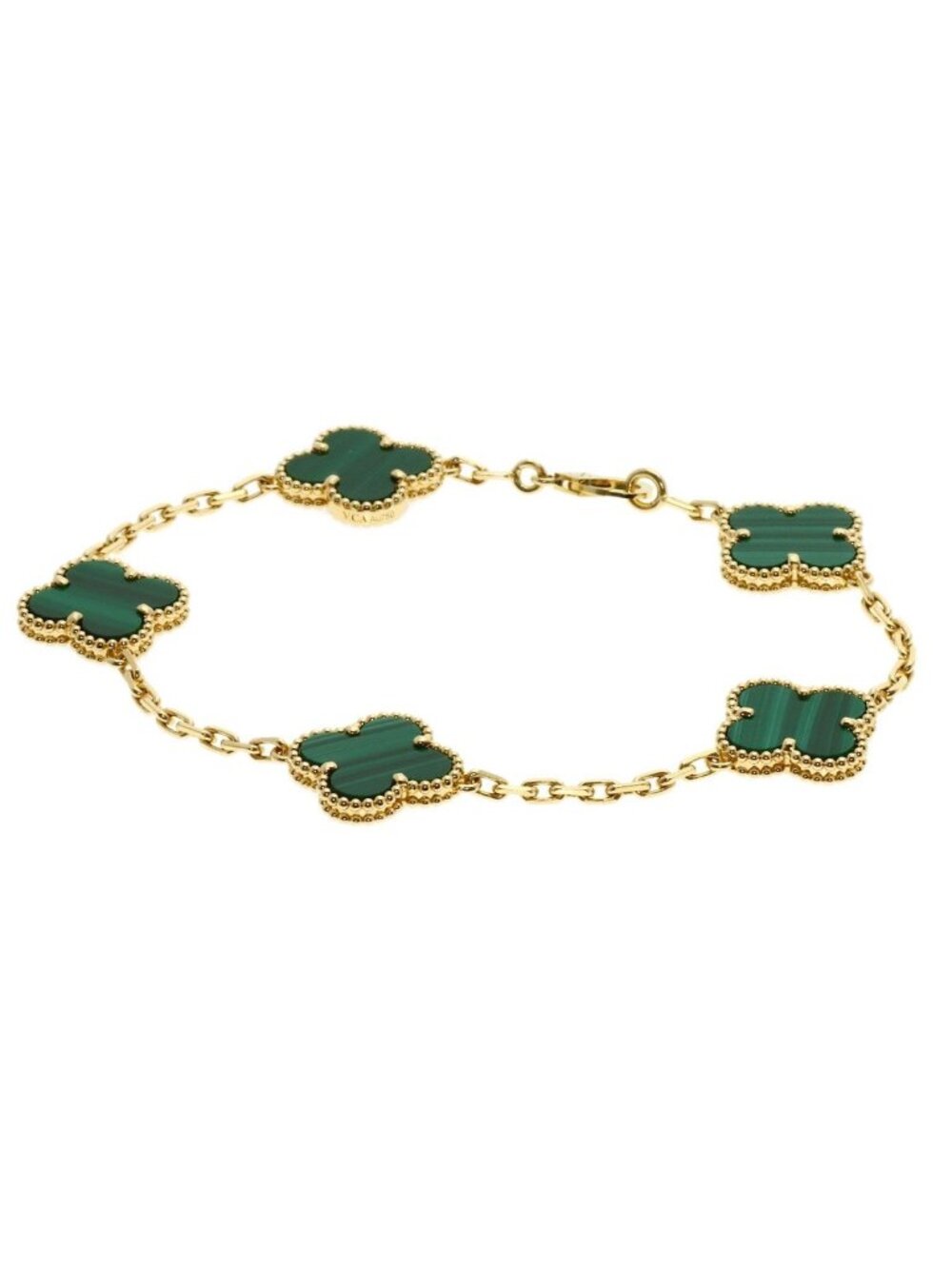 Van Cleef & Arpels Vintage Alhambra Malachite Bracelet 18k Yellow Gold